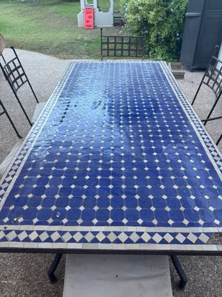 Mesa y 6 Sillas Jardín Cerámica y forjado