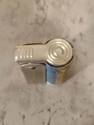 Mechero antiguo coleccionista plata y azul