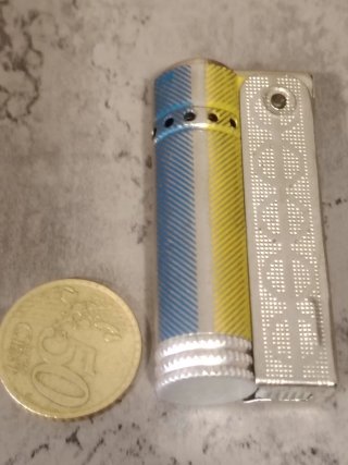 Mechero antiguo coleccionista plata y azul