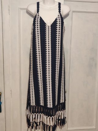 Vestido crochet rayas azul marino y blanco Zara S