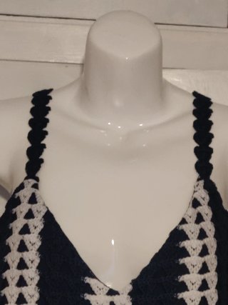 Vestido crochet rayas azul marino y blanco Zara S