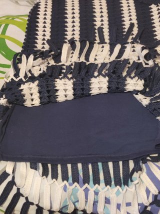 Vestido crochet rayas azul marino y blanco Zara S