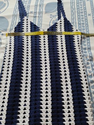 Vestido crochet rayas azul marino y blanco Zara S