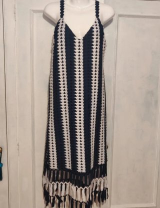 Vestido crochet rayas azul marino y blanco Zara S