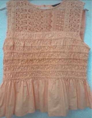Blusa Zara Naranja Pastel Encaje Smock