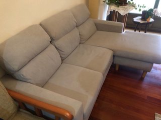 Sofá chaise longue gris tela