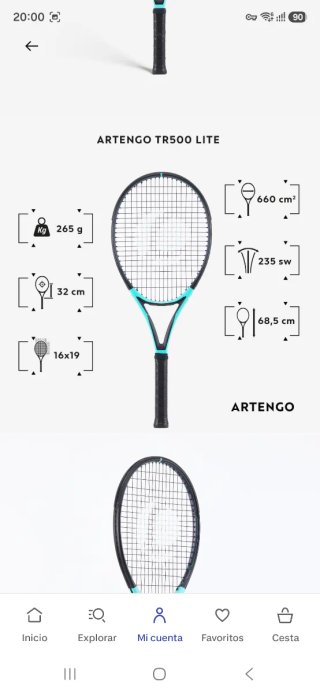 ​Raqueta Artengo TR500 Lite (265g, L1) + Funda