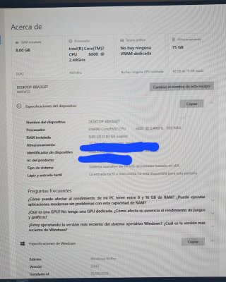 ORDENADOR LENOVO W10 8GB. WIFI