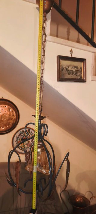 Lampadario Vintage Ferro Battuto Foglie Metallo