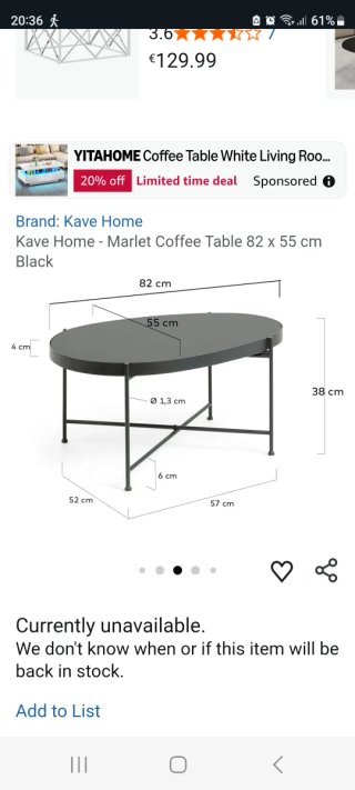Mesa de centro redonda cristal negro de Kave Home
