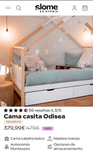 Cama infantil barrera anticaida y cama supletoria