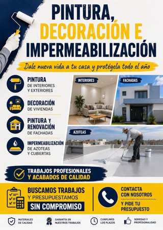 Trabajos pintura, decoracion e impermeabilizacion