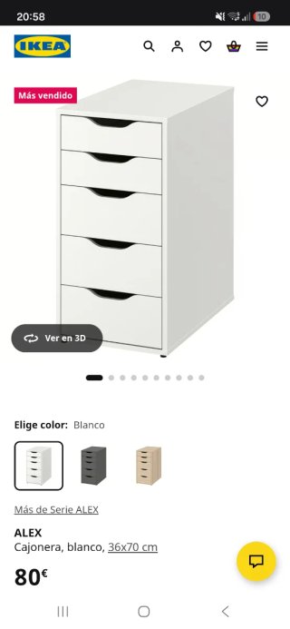 Cajonera IKEA ALEX Blanca 36x70 cm