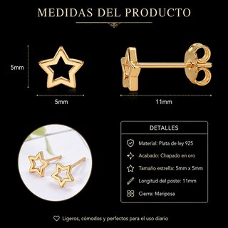 Pendientes Estrella Plata 925 Chapada Oro