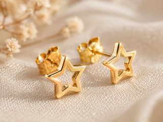 Pendientes Estrella Plata 925 Chapada Oro