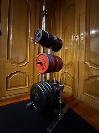 Gimnasio en casa mancuernas barras y discos 136kg
