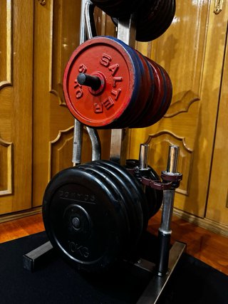 Gimnasio en casa mancuernas barras y discos 136kg