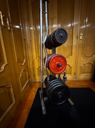 Gimnasio en casa mancuernas barras y discos 136kg