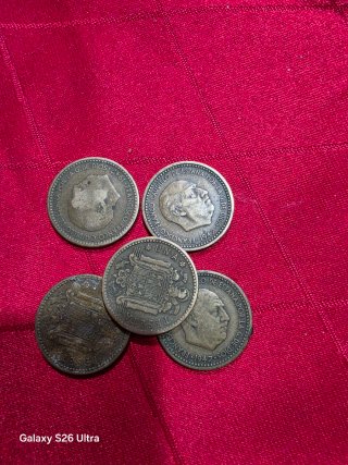5 Monedas 1 Peseta 1947 Franco estrella 50