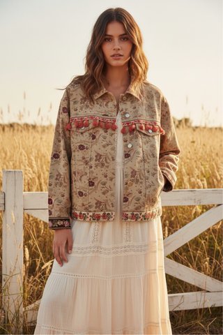 Cazadora Boho Beige Multicolor nueva