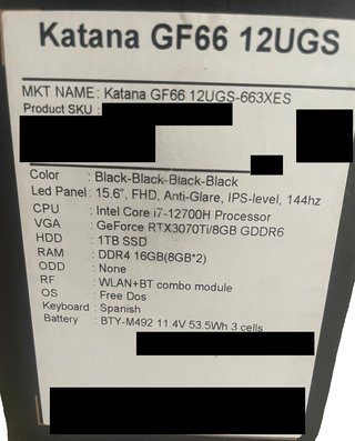 MSI Katana GF66 12UGS i7-12700H RTX3070Ti 16GB 1TB
