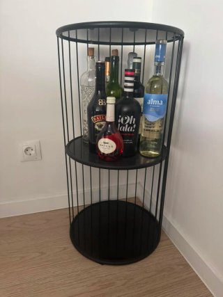 Mesa auxiliar redonda 2 niveles metal y cristal