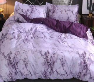 Juego de sábanas morado y blanco