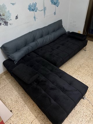 Sofá Chaise Longue Negro Terciopelo 198x150