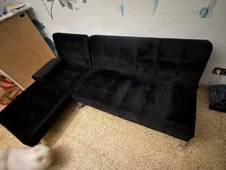 Sofá Chaise Longue Negro Terciopelo 198x150