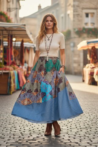 Falda larga estampada patchwork nueva