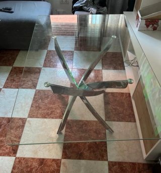 Mesa de centro cristal y metal