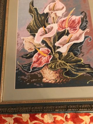 Cuadro Vintage Flores Marco Cristal antiguo