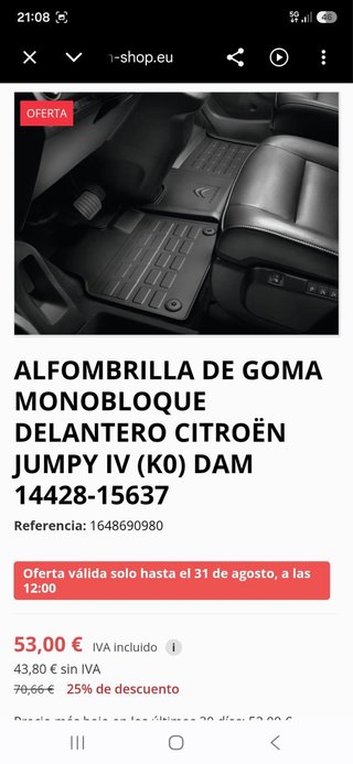 Alfombrilla goma monobloque furgoneta