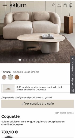 SOFÁ COQUETTE SKLUM BEIGE SEGUNDAMANO