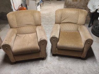 2 Butacas de tela beige y marrón