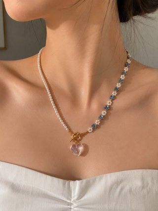 Collar Perlas y Cristales Corazón