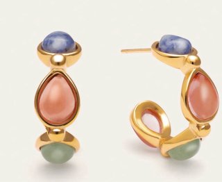 Pendientes Aro Multicolor Piedras Dorados