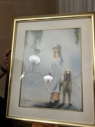 Cuadro mujer con perro y sombrero