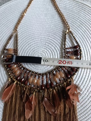 Collar babero boho flecos plumas vintage