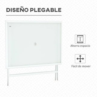 Mesa Jardín Plegable Metal Vidrio 110x70 Blanca