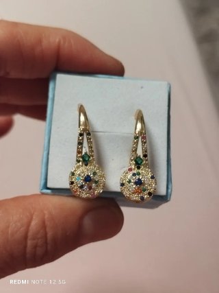 Pendientes oro circonitas multicolor