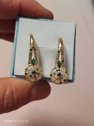 Pendientes oro circonitas multicolor