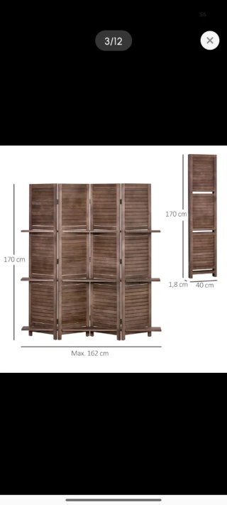 Biombo Plegable 4 Paneles Marrón 162x170cm