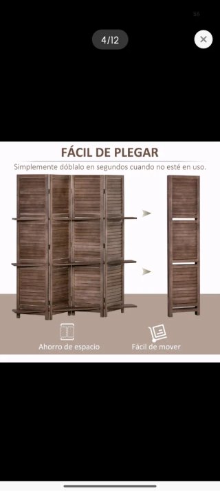 Biombo Plegable 4 Paneles Marrón 162x170cm