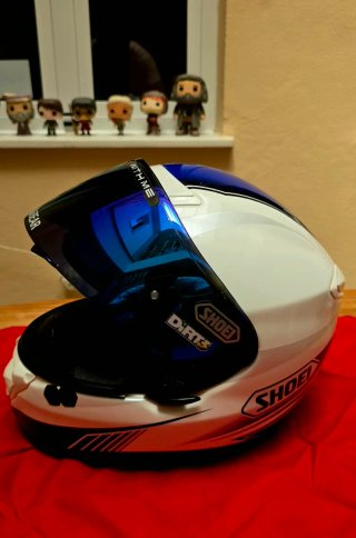 Casco Moto Shoei Azul y Blanco