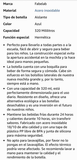 Botella Termica Infantil 320ml Acero Inoxidable316