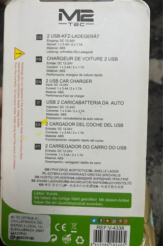 Cargador Coche M2 TEC 3400mAh 17W Doble Puerto