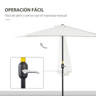 Parasol Sombrilla Semicircular Manivela Crema