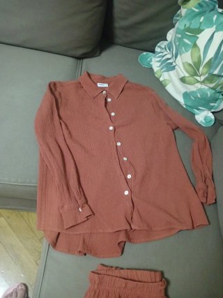 Camisa manga larga Tramas color teja