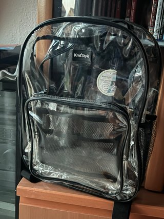 Mochila transparente con bolsillo para pines